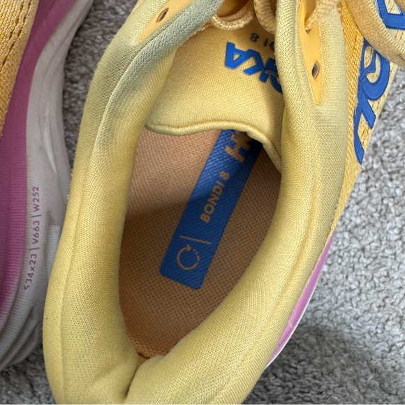 Hoka Bondi 8 Yellow Impala Cyclamen Athletic Walking Running Shoes Size 7.5 - Picture 4 of 8